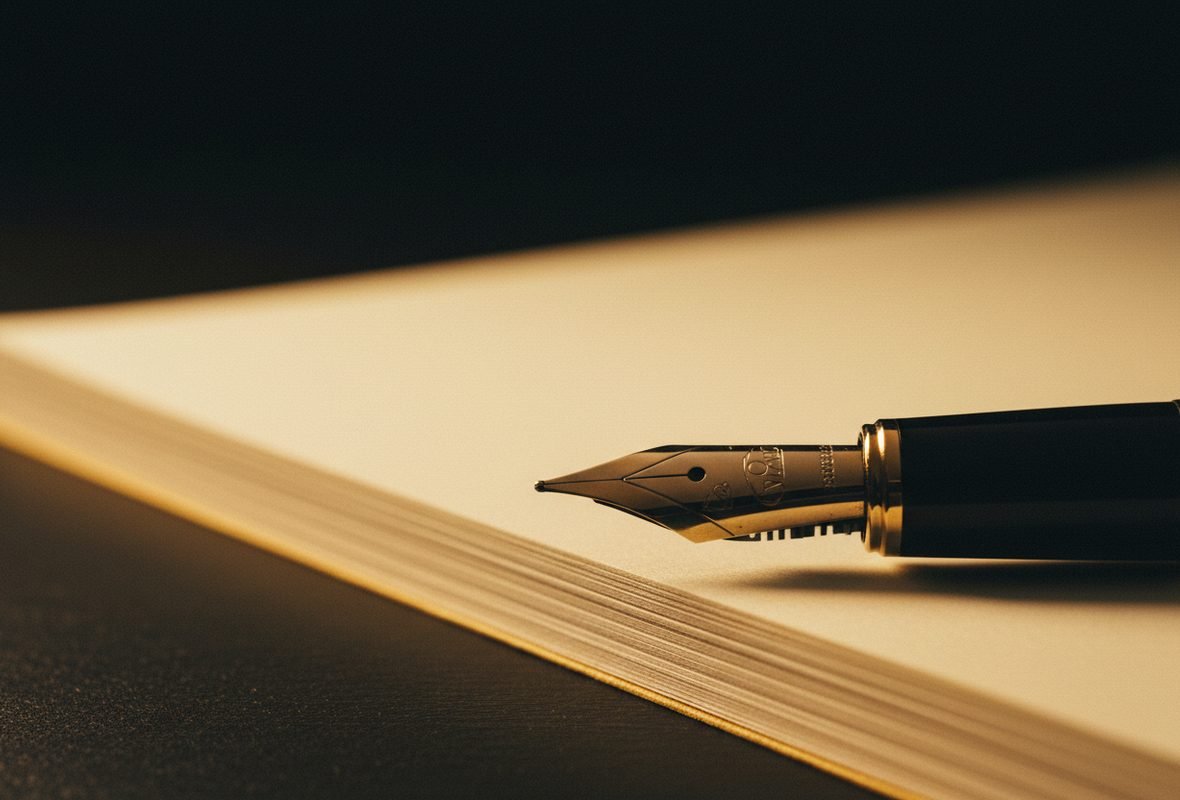 Caneta tinteiro sobre o contrato assinado